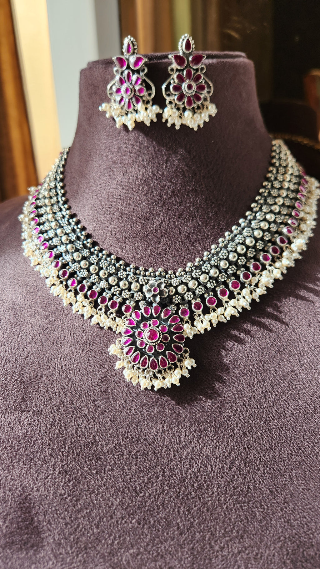 Royal Ruby Bloom Necklace Set