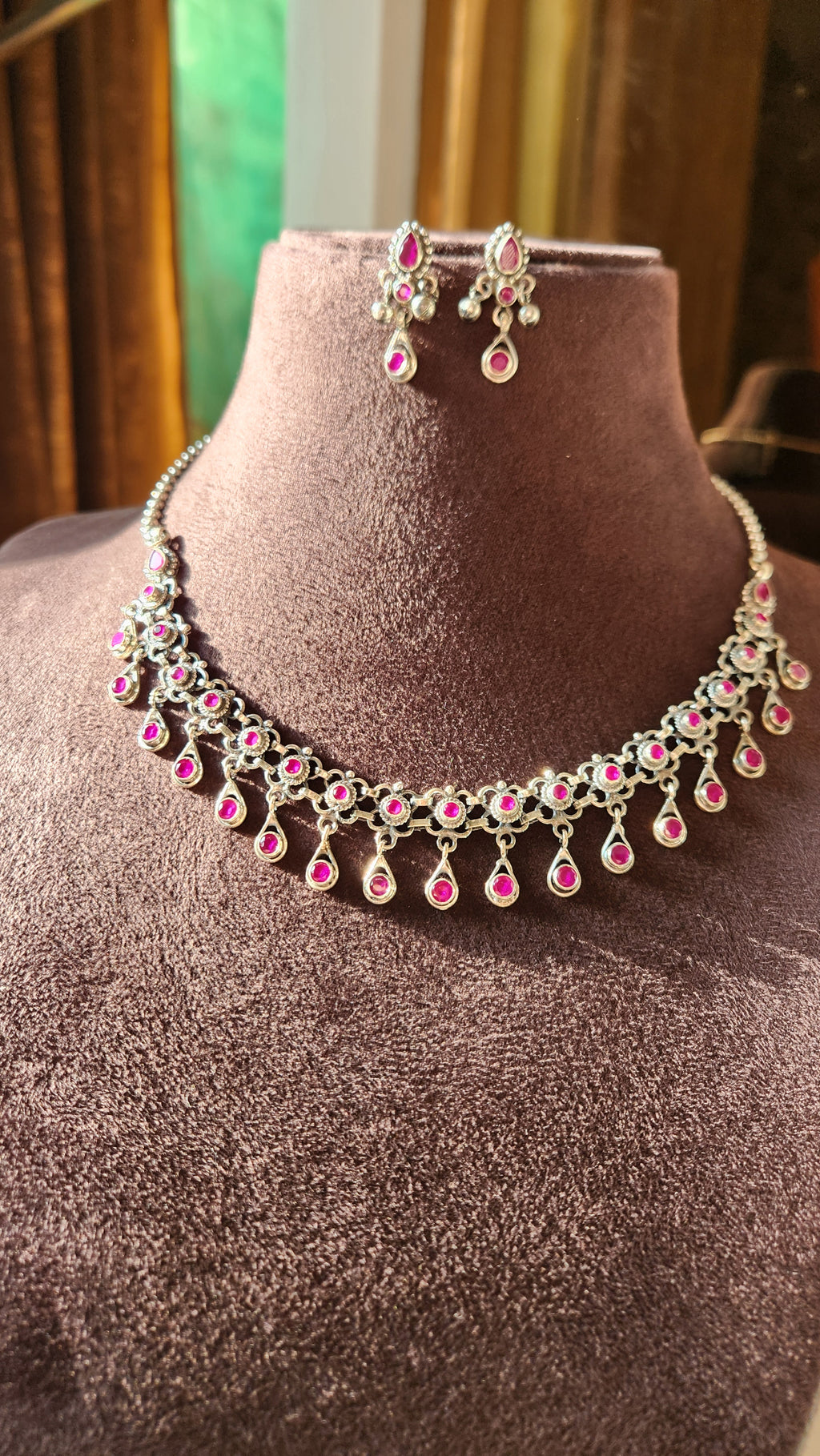 Ruby Cascade Necklace Set