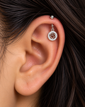 Silver Om Helix Earring