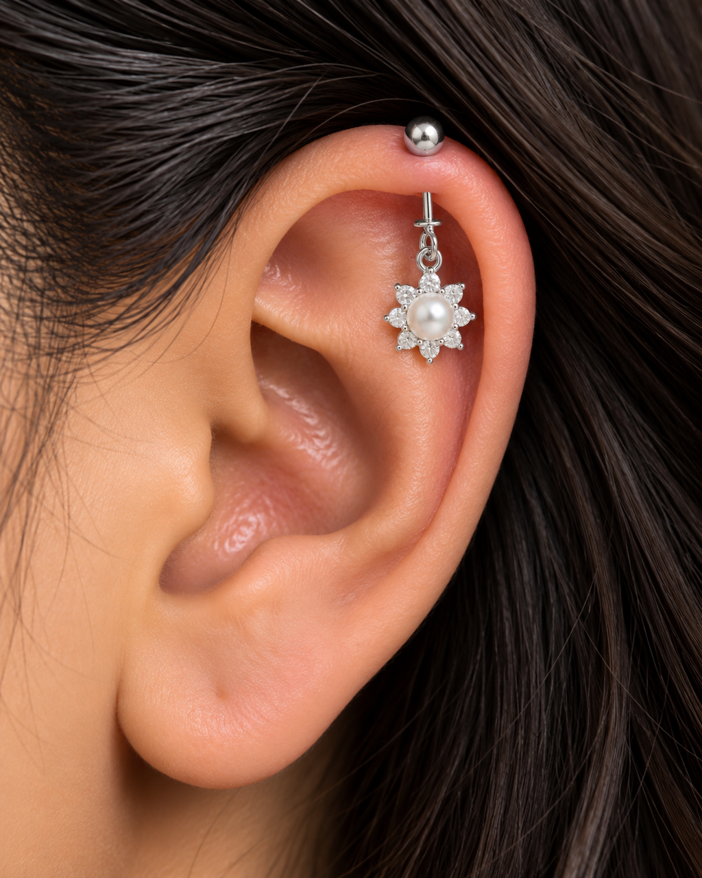 Pearl Flower Helix Earring