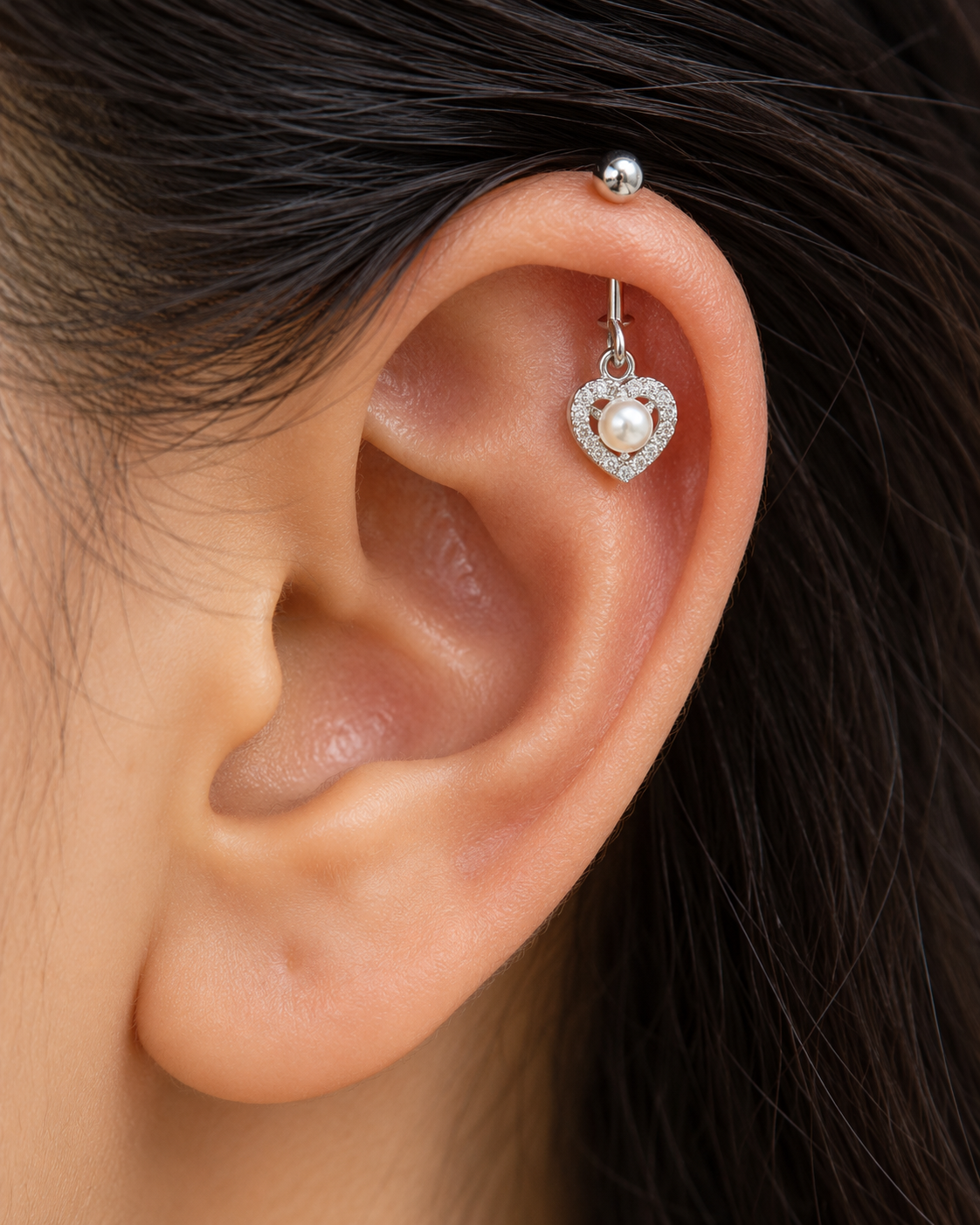 Pearl Heart Helix Earring