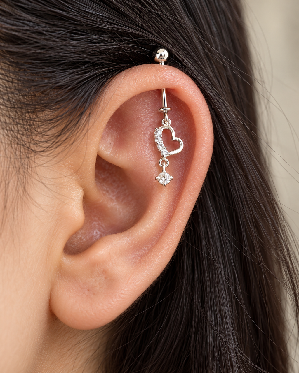 Silver Heart Helix Earring