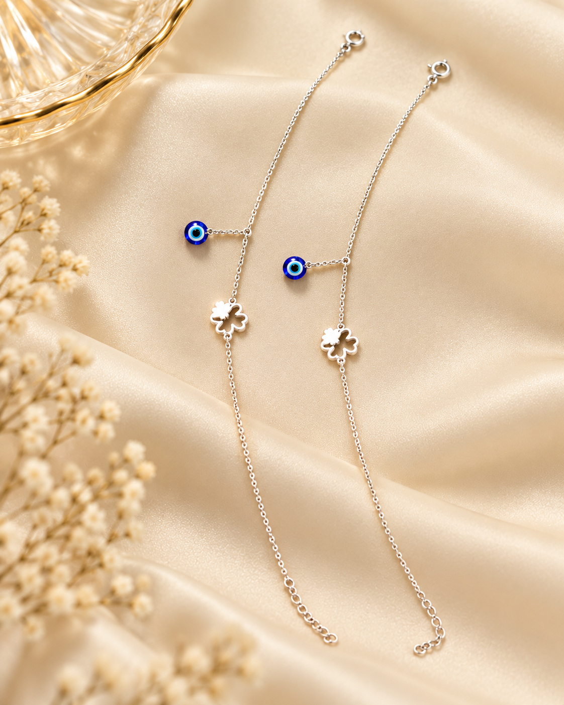 Evil Eye Clover Charm Silver Payal