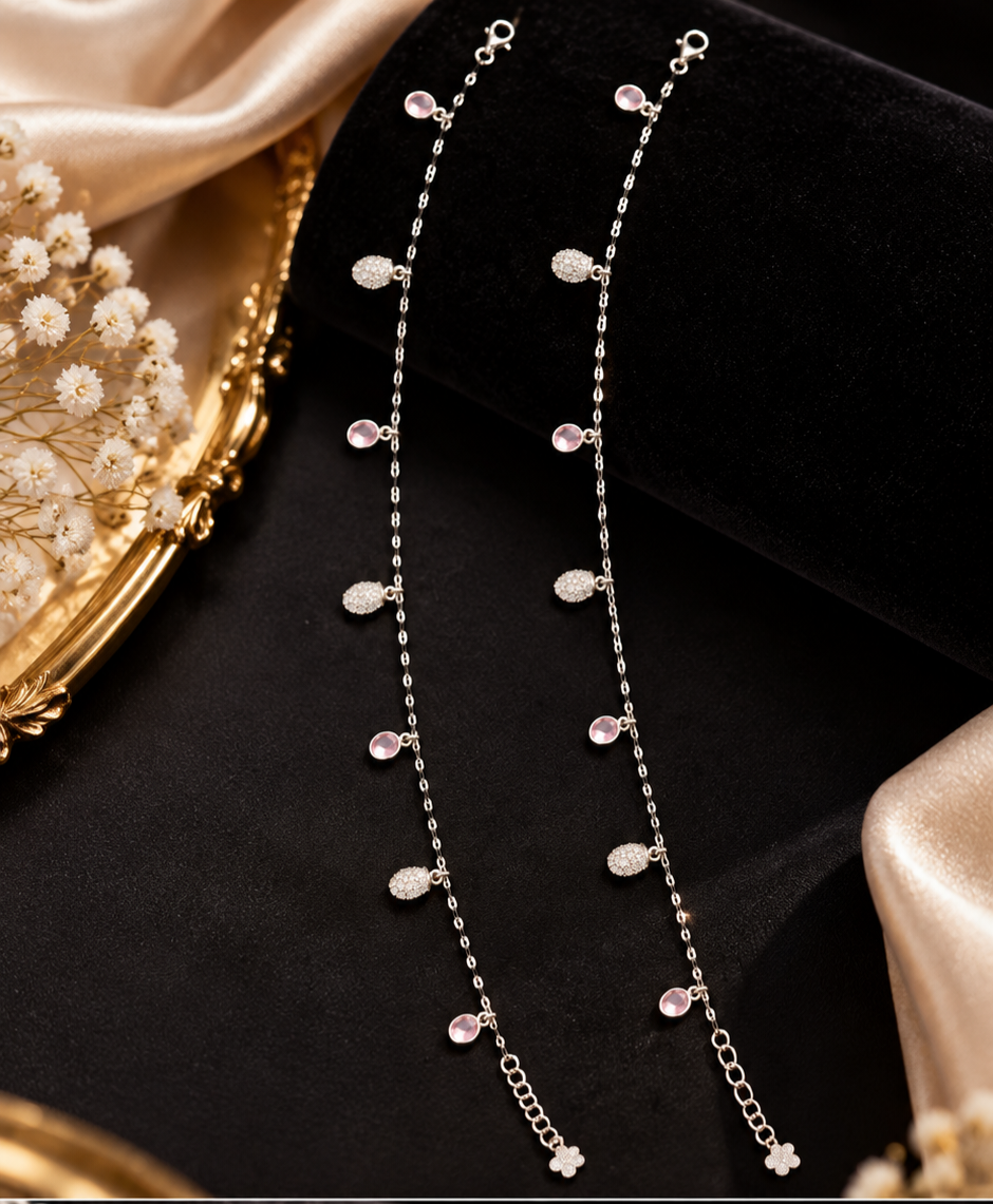 Blush Blossom Silver Charm Payal