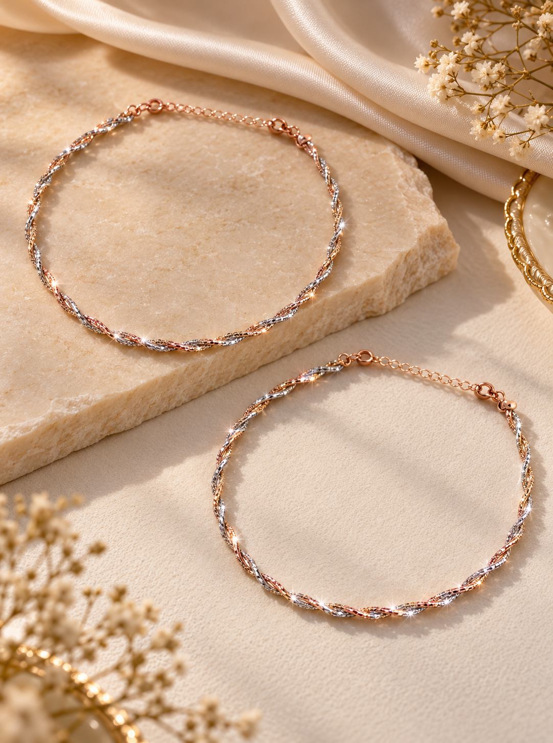 Silver Rose Gold Twisted Payal