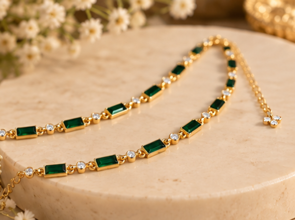 Emerald Elegance Silver Payal