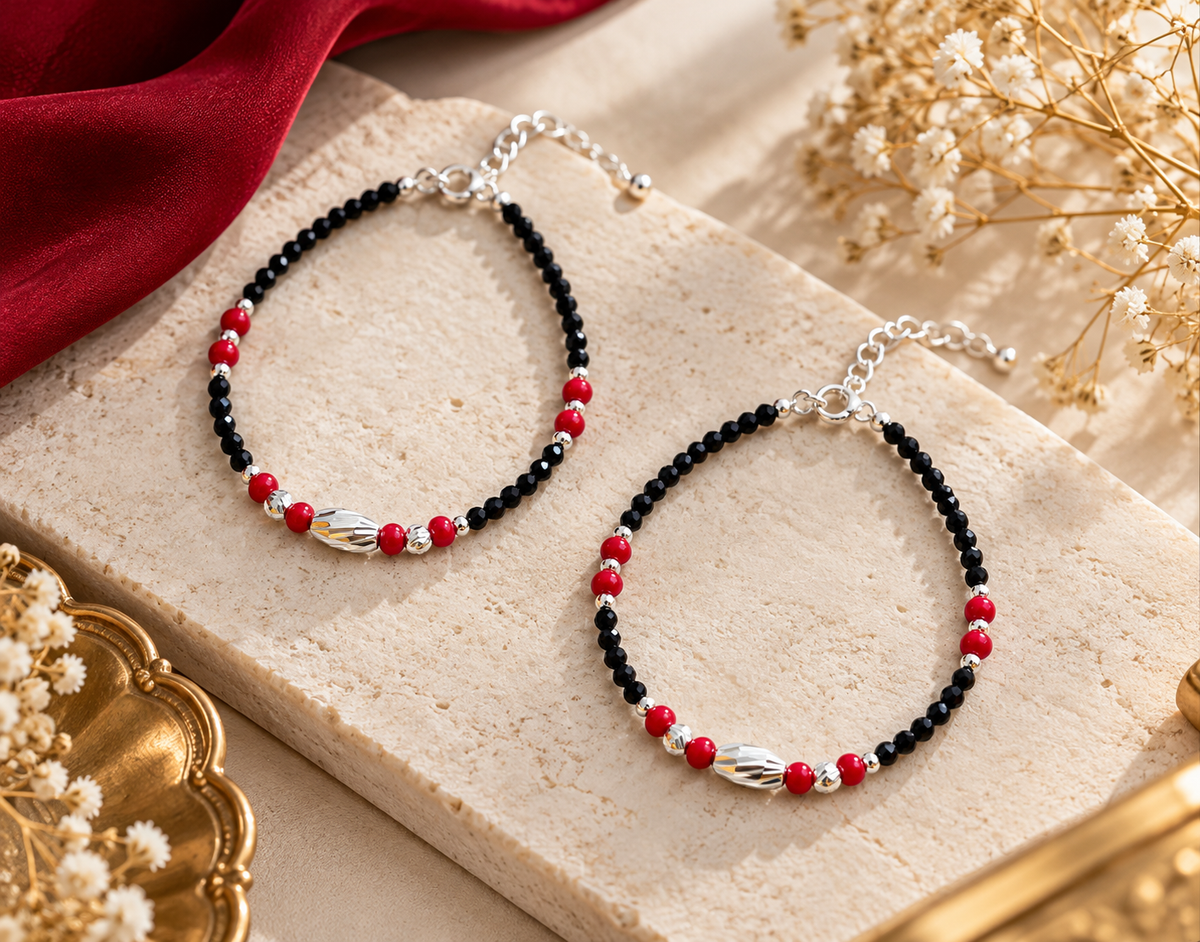 Classic Red and Black Bead Kids Payal