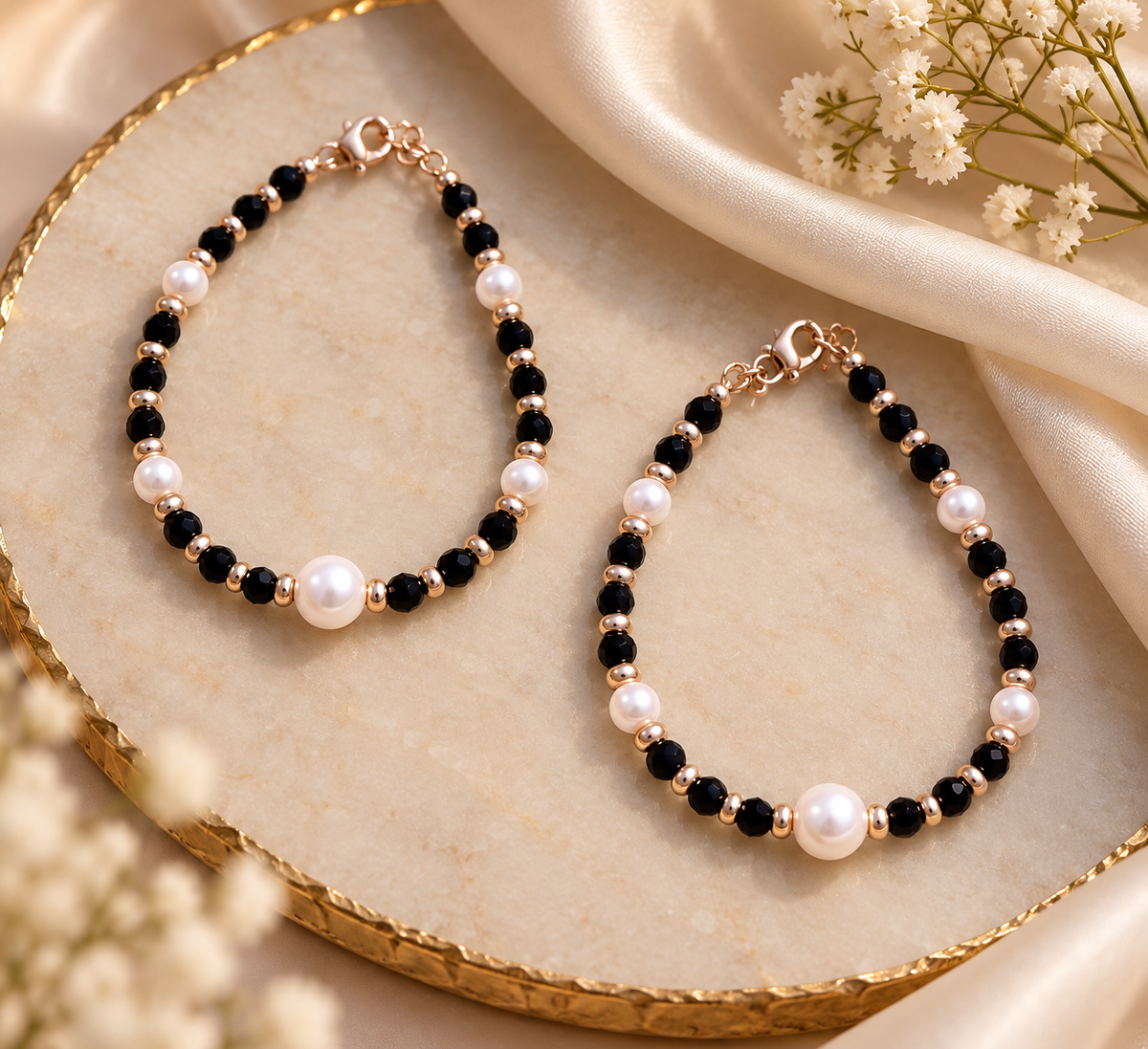 Black Bead and Freshwater Pearl Kids Payal
