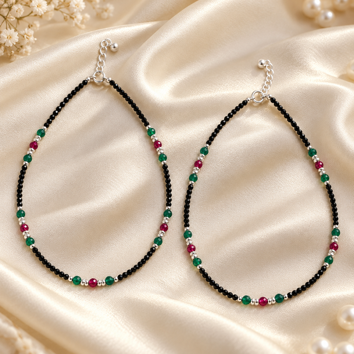 Emerald Ruby Noir and Black Beaded Payal