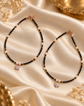 Flower Charm Black Bead Payal