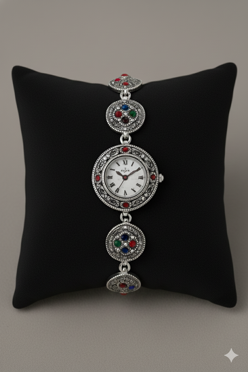 Silver ladies watch cum bracelate