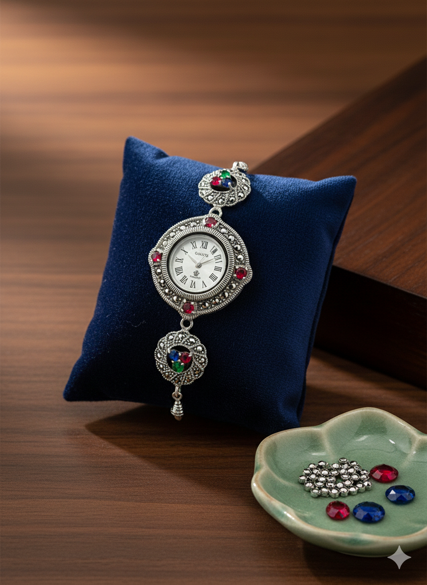 Silver ladies watch cum bracelate