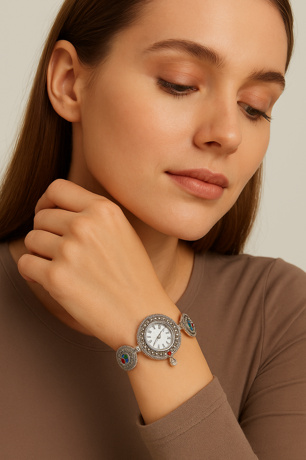 Silver ladies watch cum bracelate