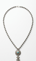 Antique Finish Silver Mala with Circular Turquoise Pendant
