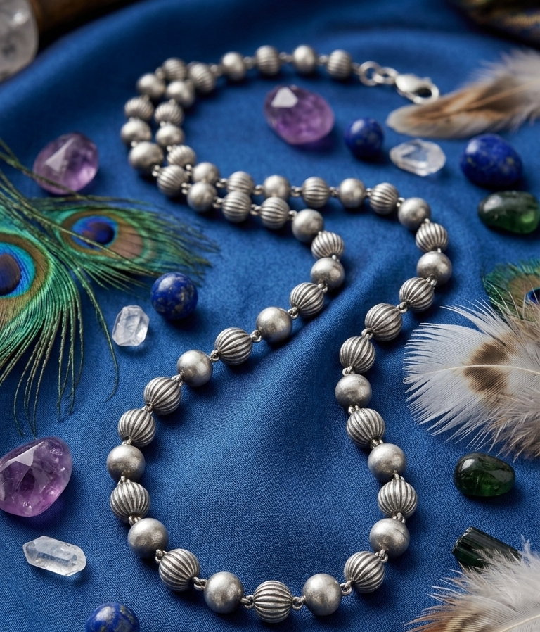 Antique Finish Silver Mala
