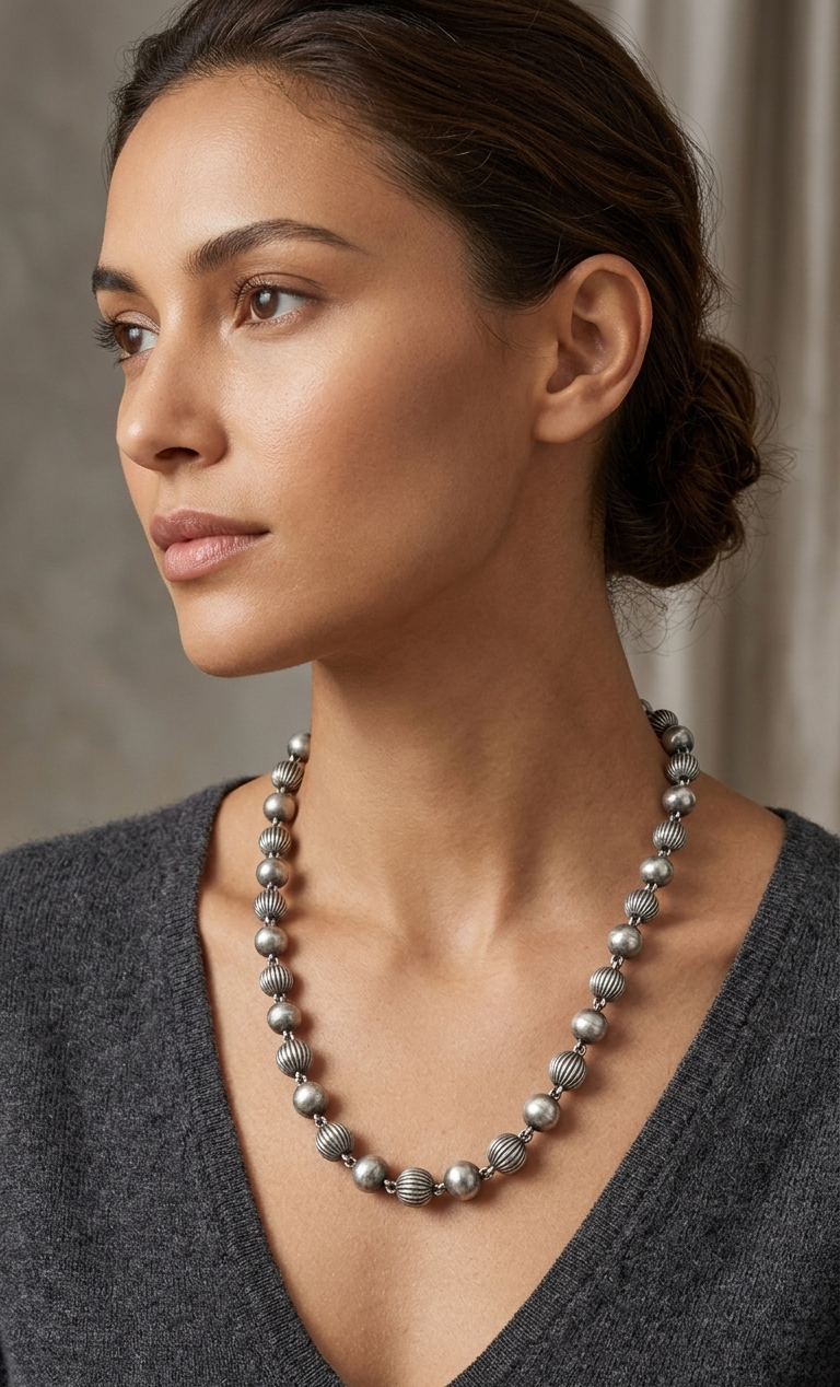 Antique Finish Silver Mala