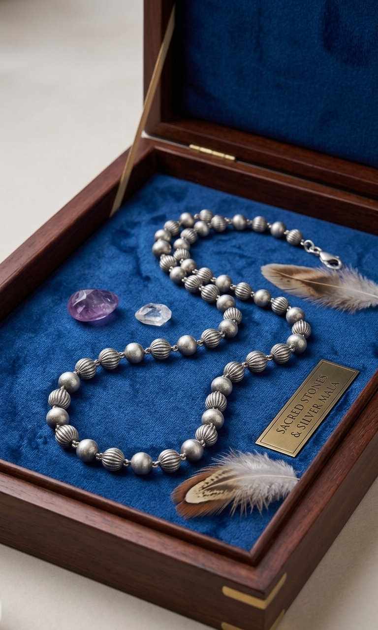 Antique Finish Silver Mala
