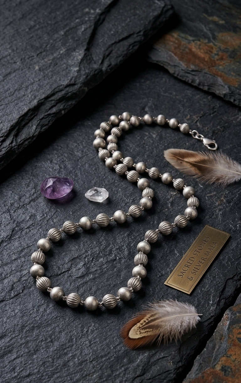 Antique Finish Silver Mala