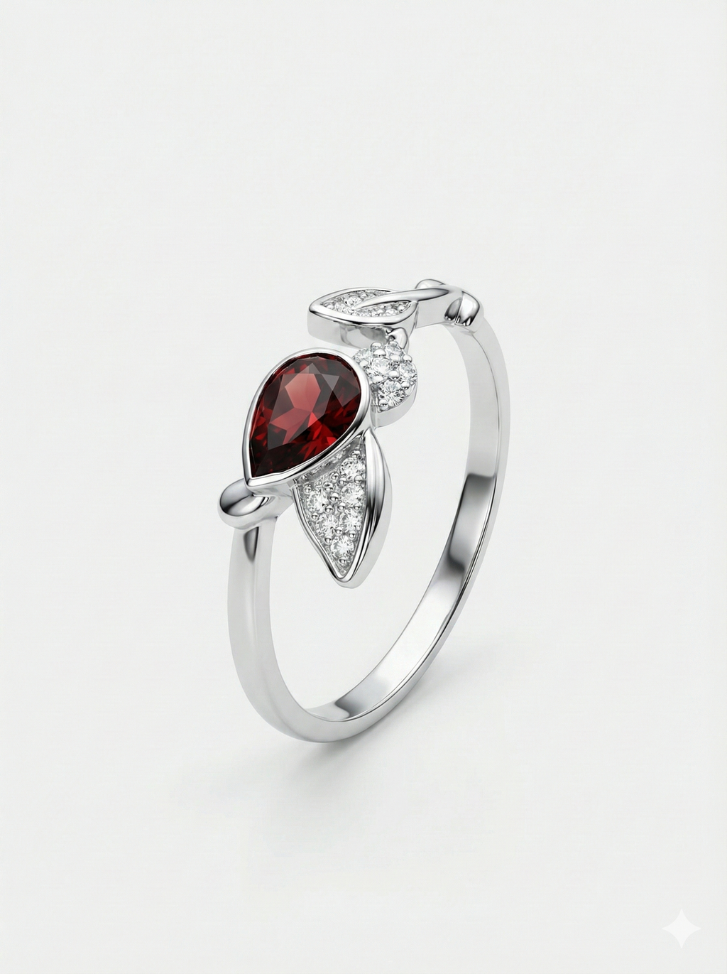 Asymmetrical Leaf & Crystal Ring_2