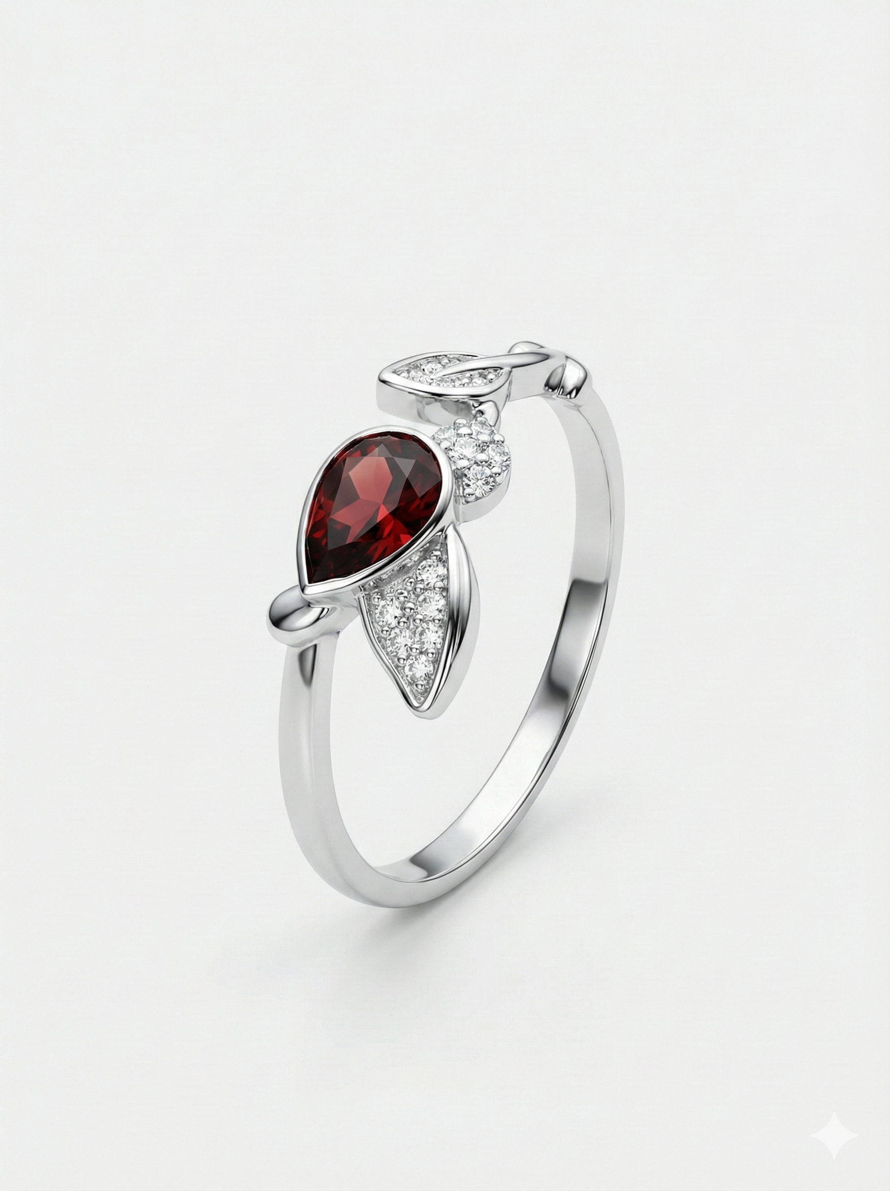 Asymmetrical Leaf & Crystal Ring_2