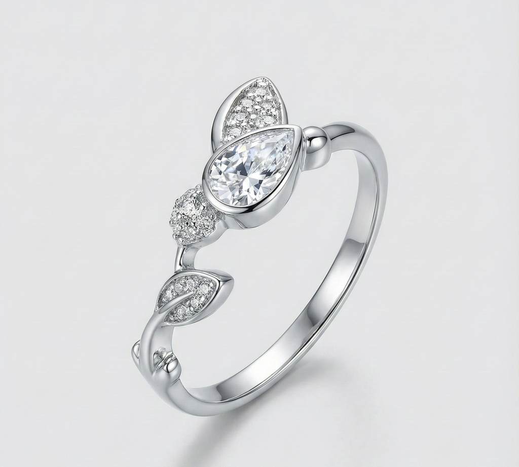 Asymmetrical leaf & Crystal Ring_2