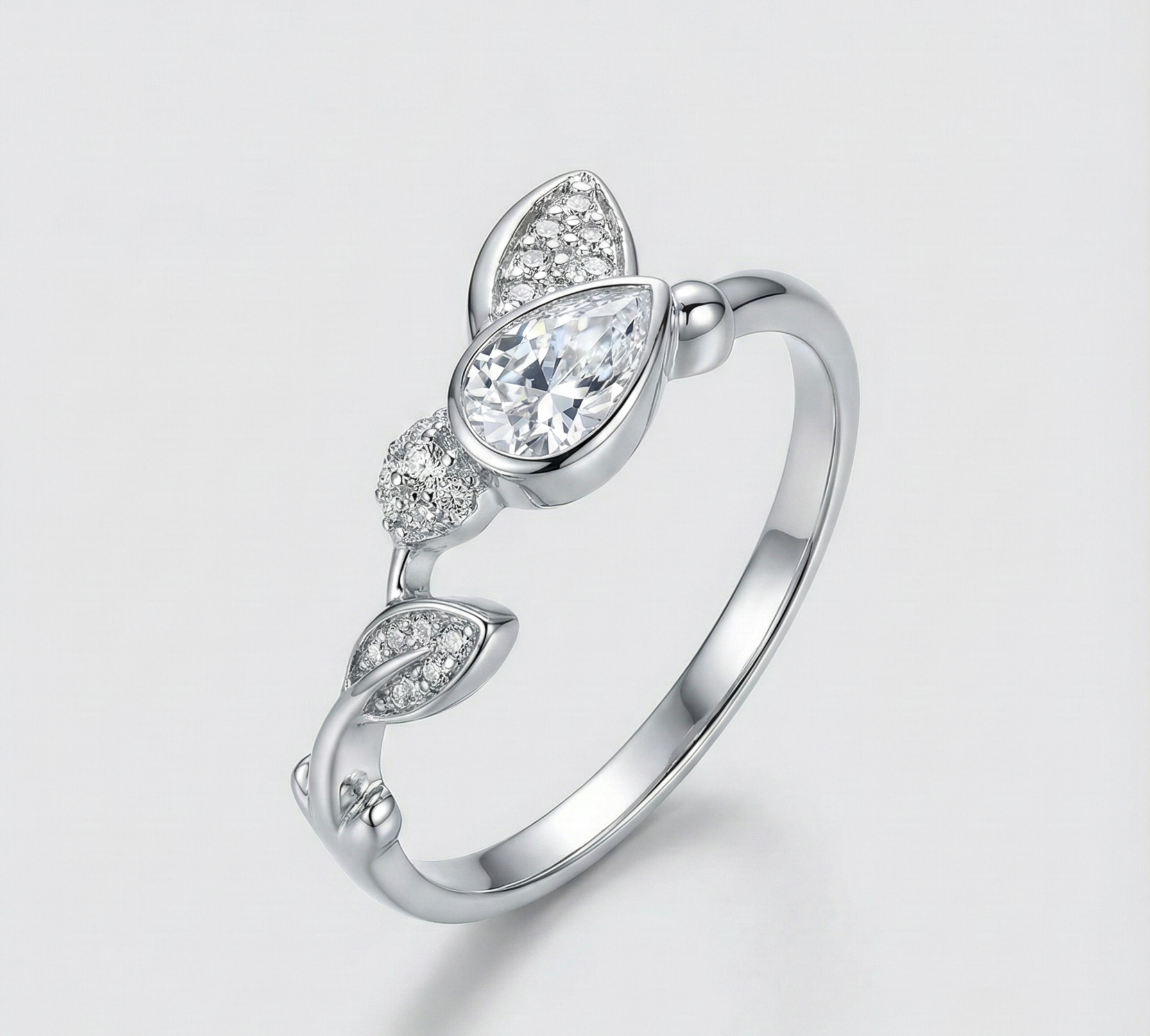 Asymmetrical leaf & Crystal Ring_2