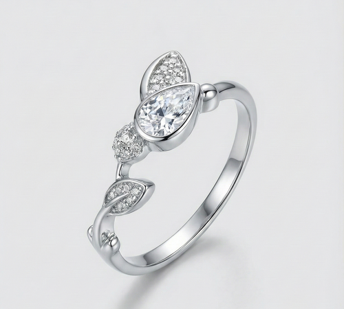 Asymmetrical leaf & Crystal Ring_2