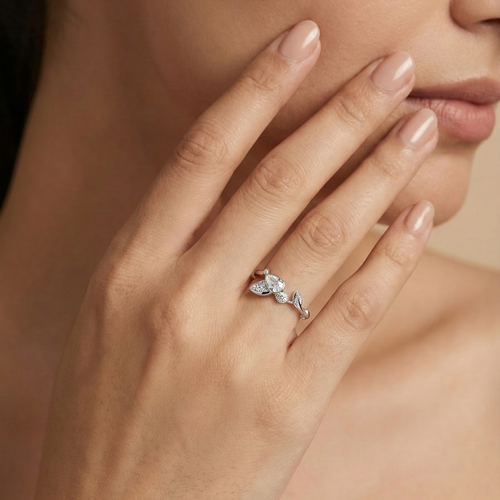 Asymmetrical leaf & Crystal Ring_3