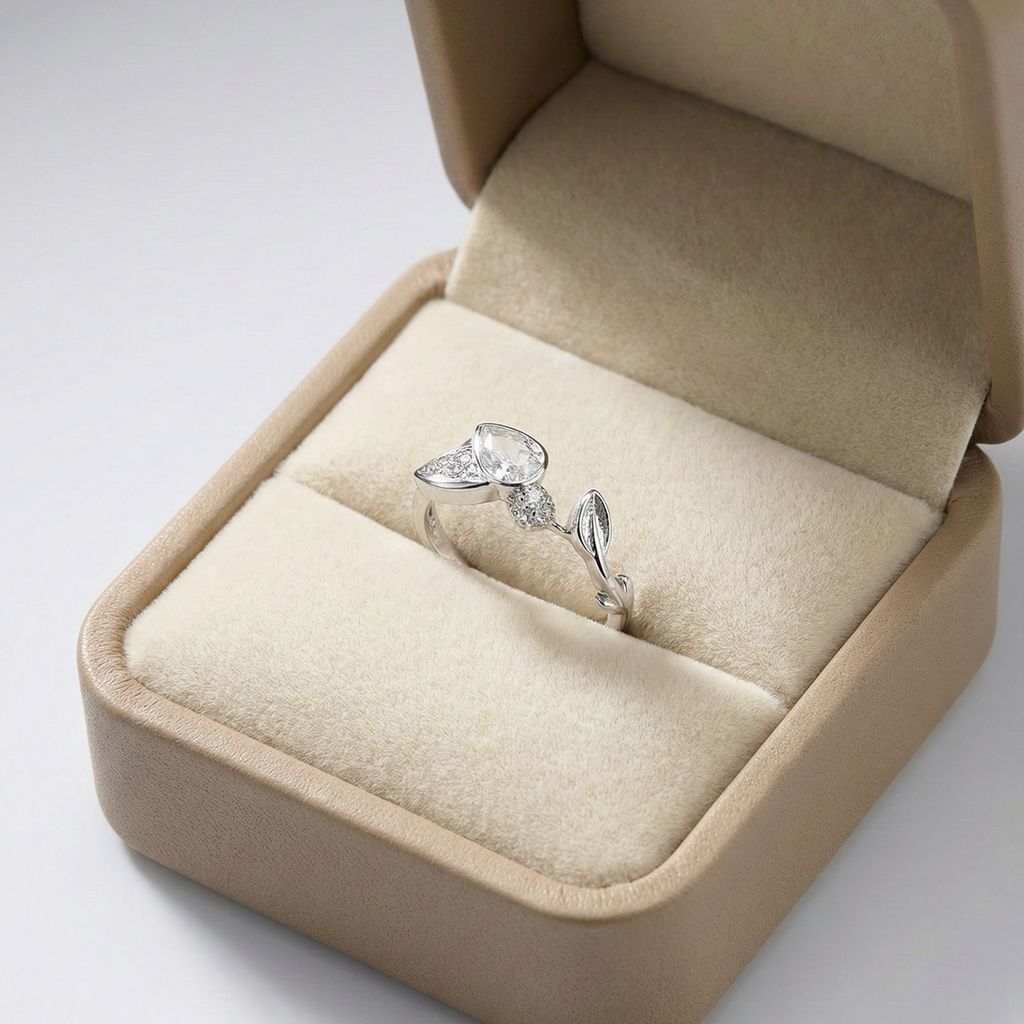 Asymmetrical leaf & Crystal Ring_1