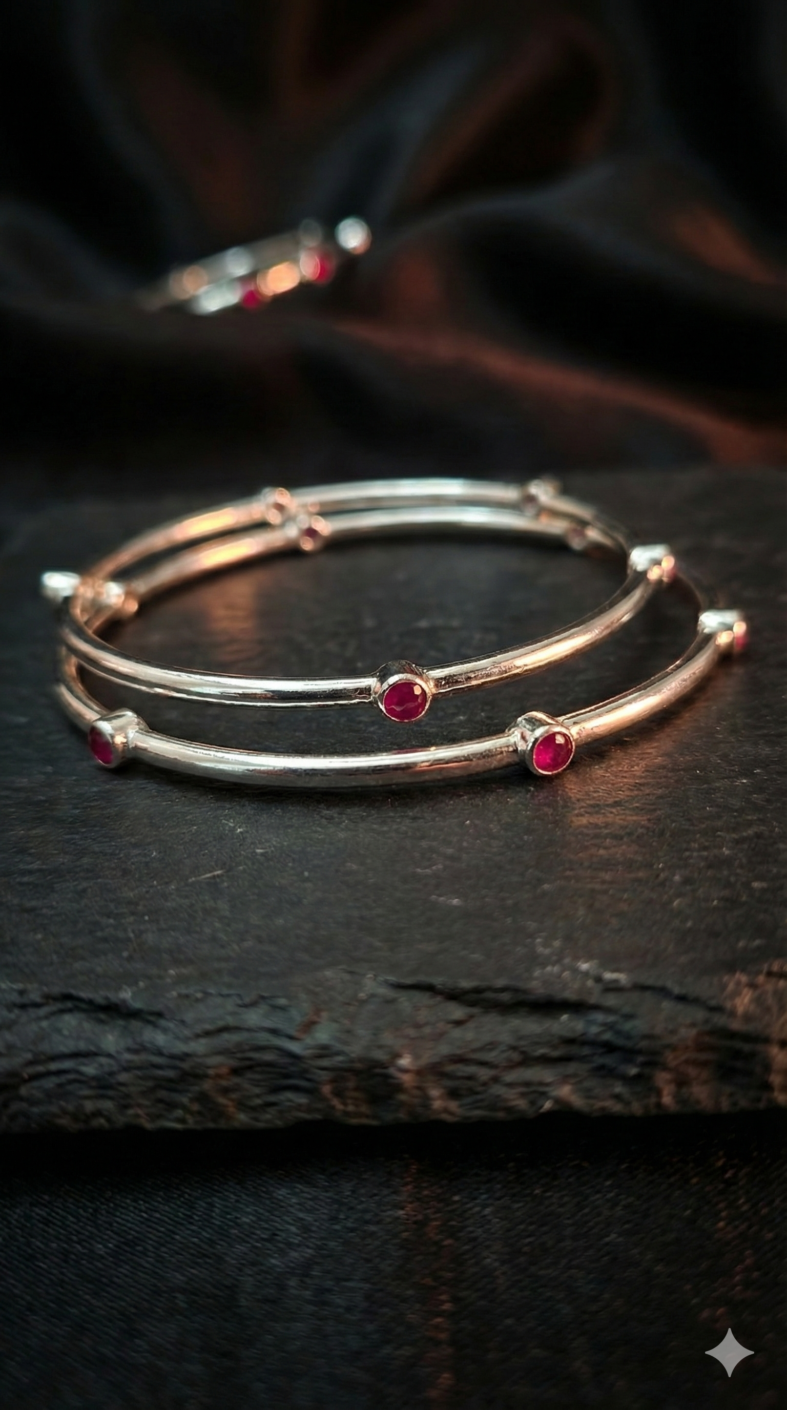 Bezel - set Pink stone Bangles_2