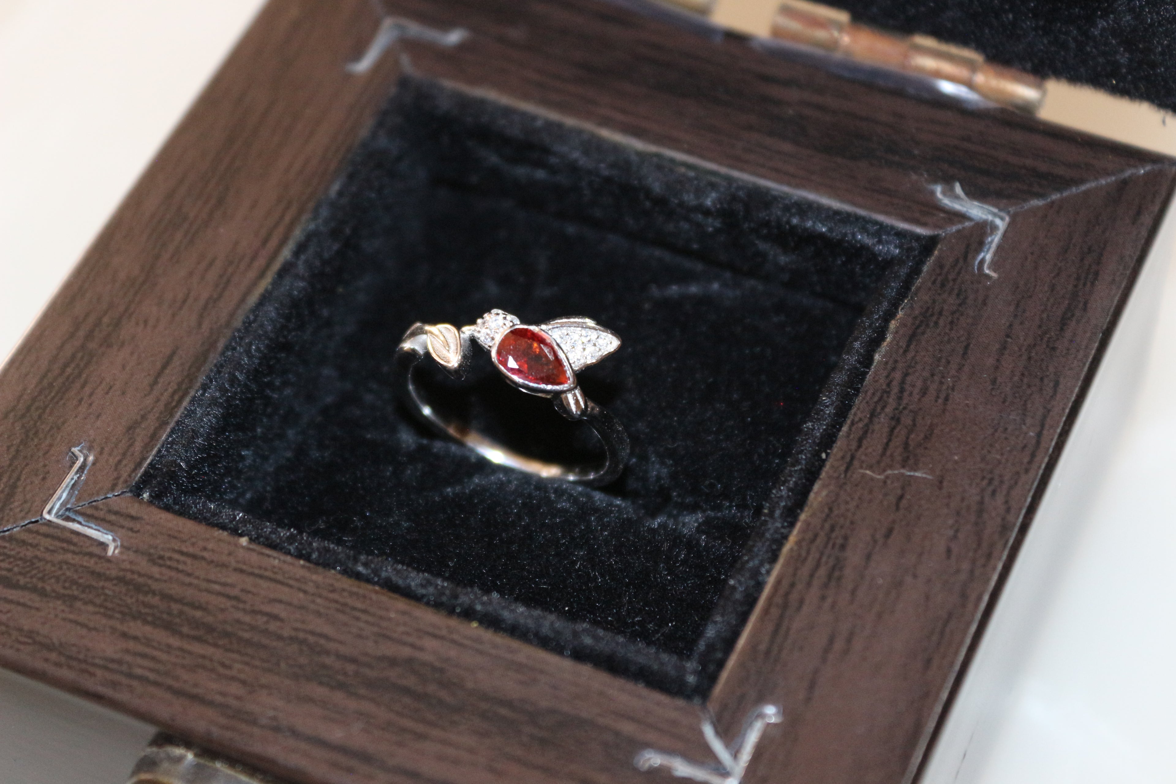 Asymmetrical Leaf & Crystal Ring