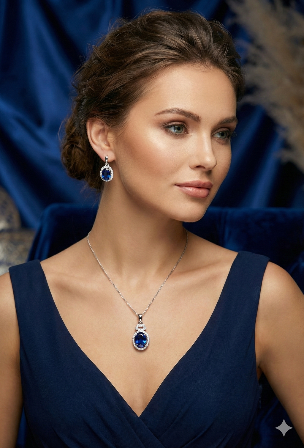 Classic Blue Oval Pendant Set_3
