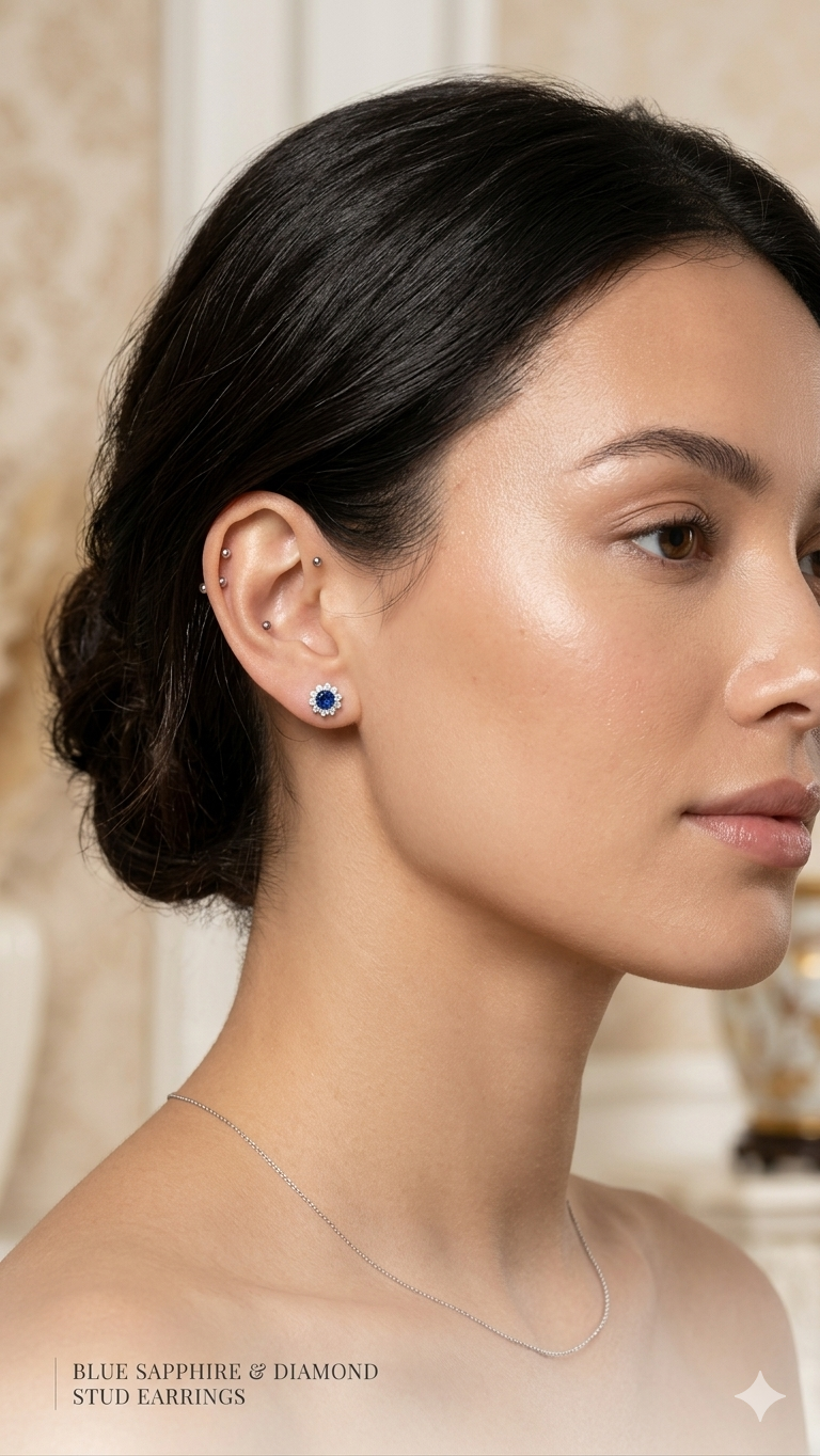 Classic Blue Stone Floral Studs