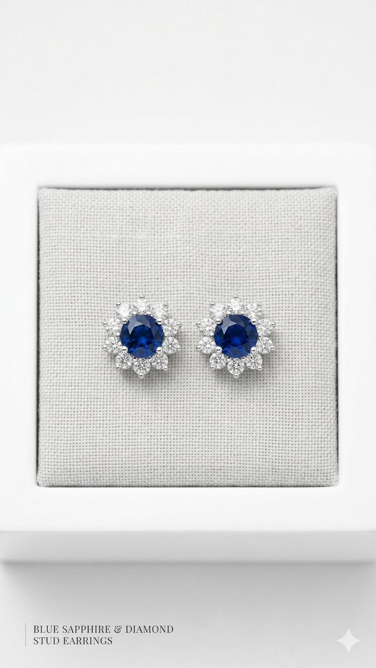 Classic Blue Stone Floral Studs