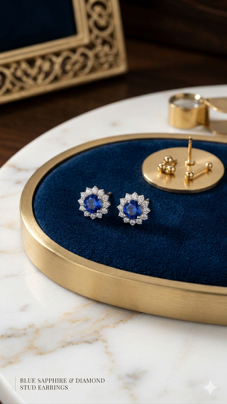 Classic Blue Stone Floral Studs