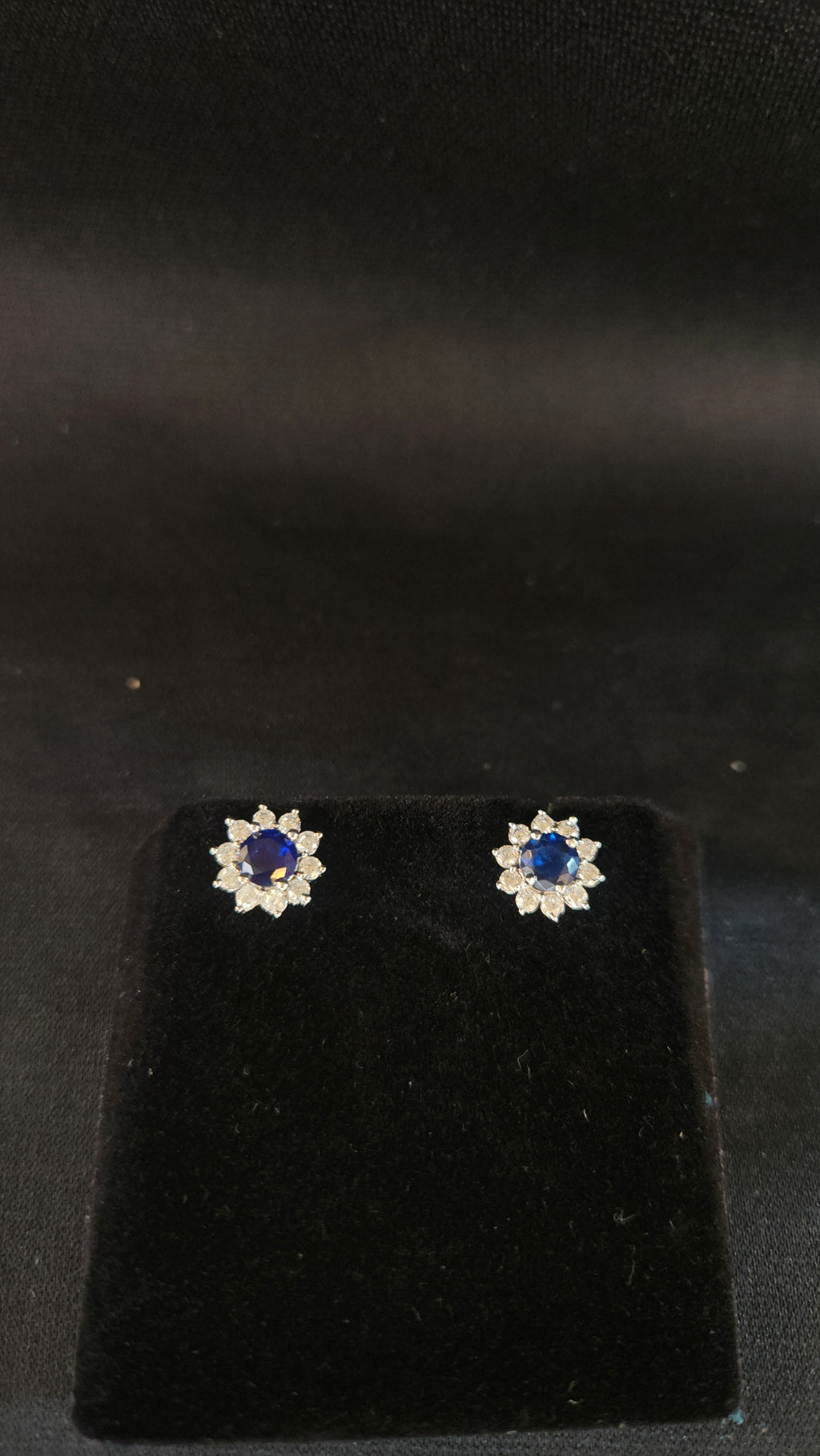 Classic Blue Stone Floral Studs