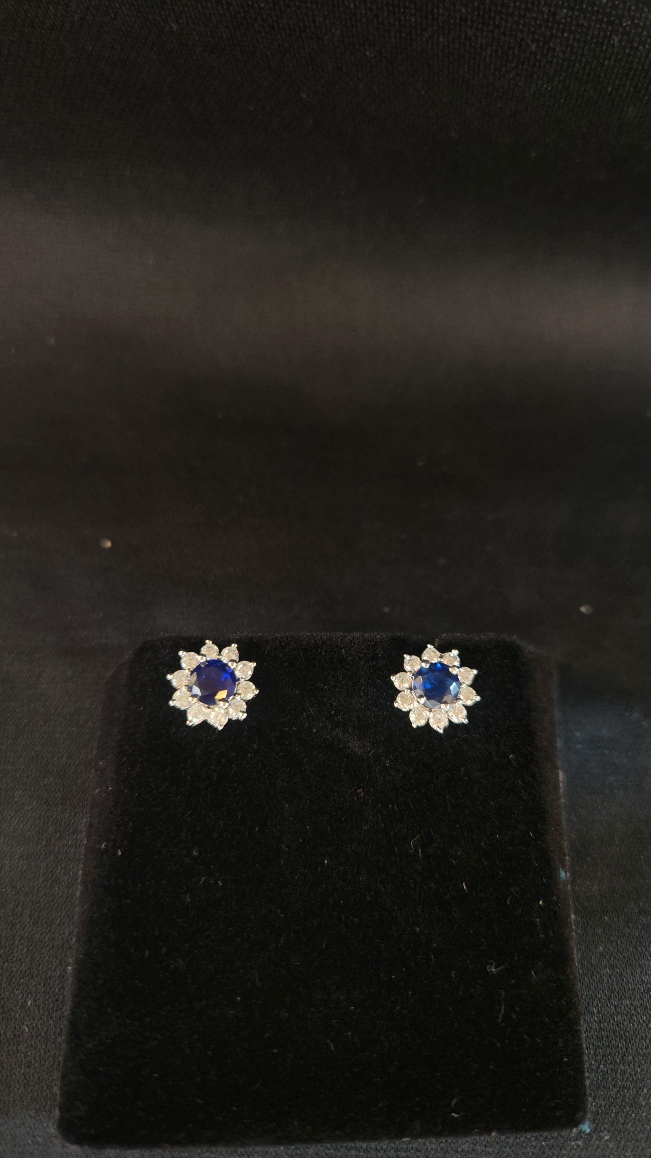 Classic Blue Stone Floral Studs