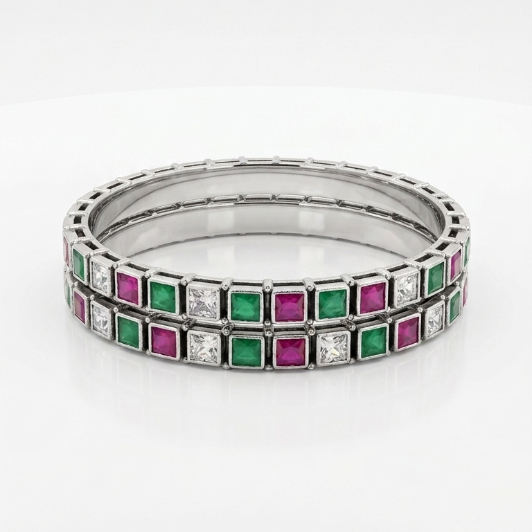 Classic Tri Tone Geometric Bangles