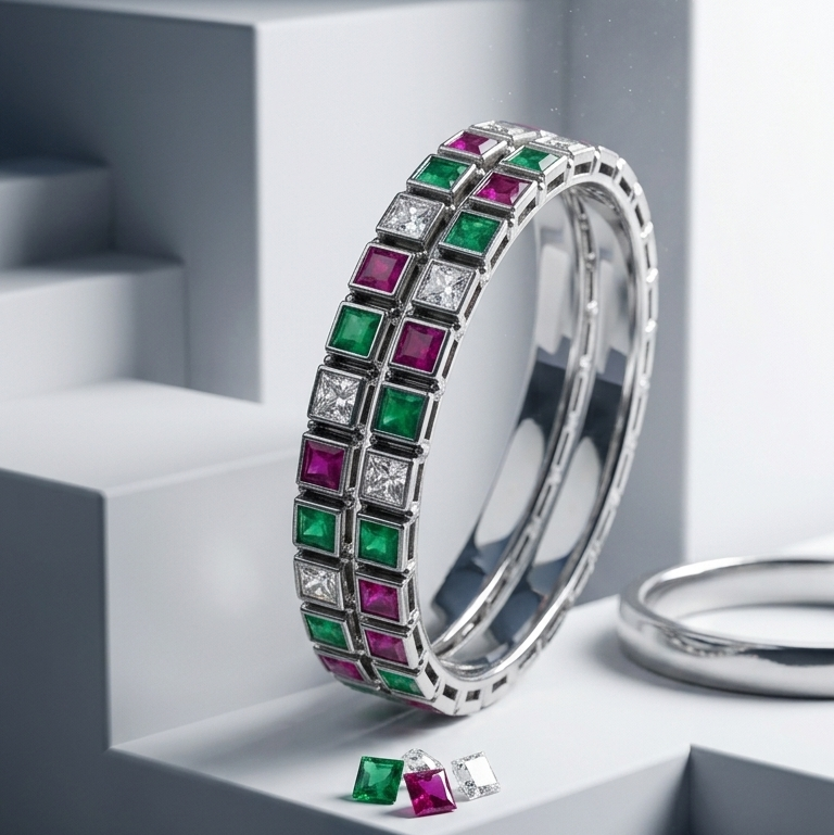Classic Tri Tone Geometric Bangles