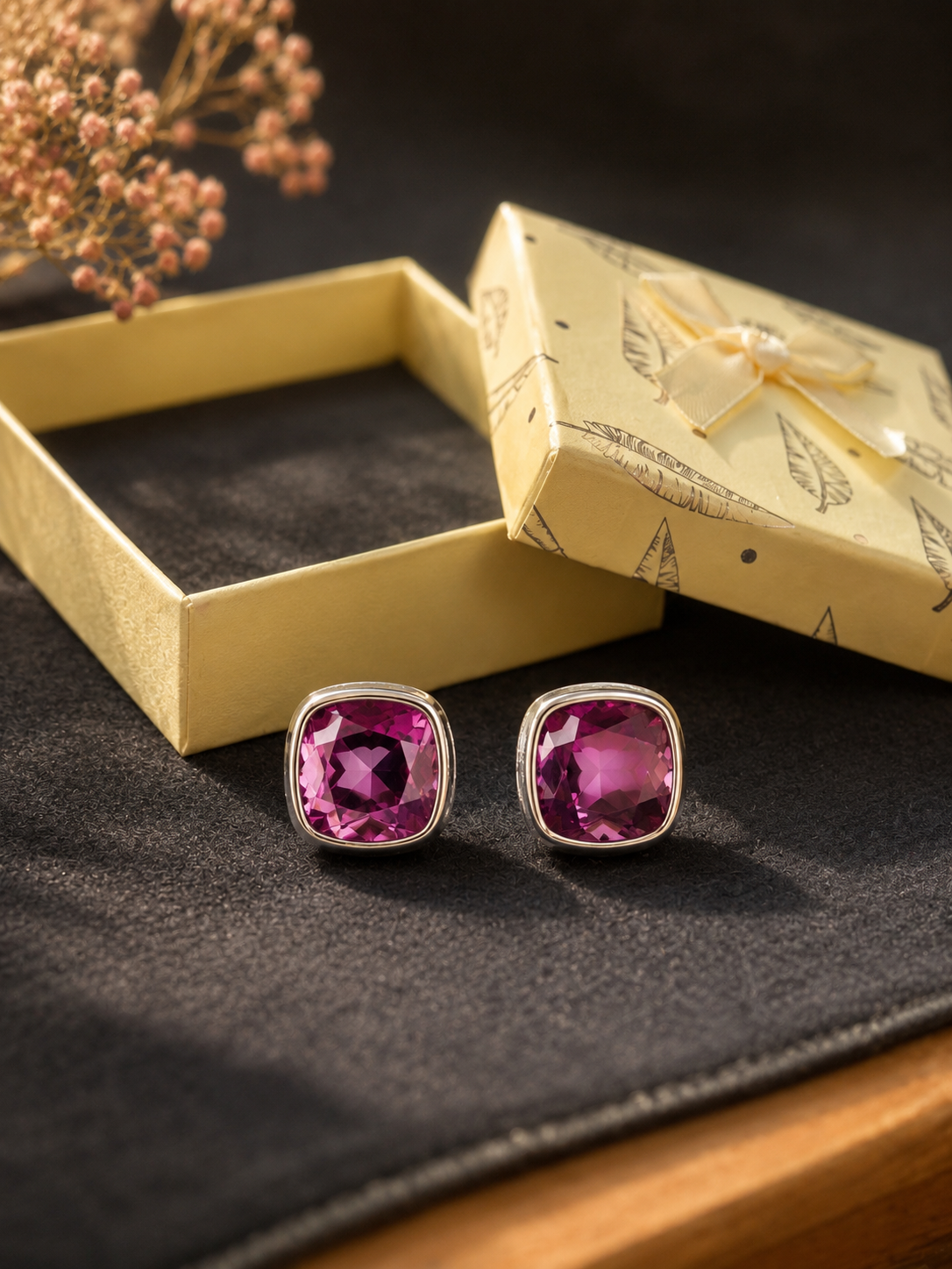 The Cushion Studs in Rose