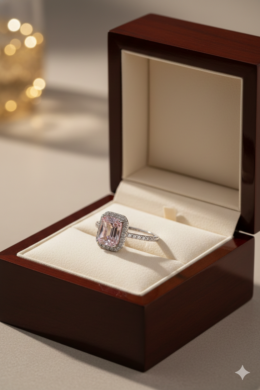 Emerald Cut Pink Solitaire Ring_4