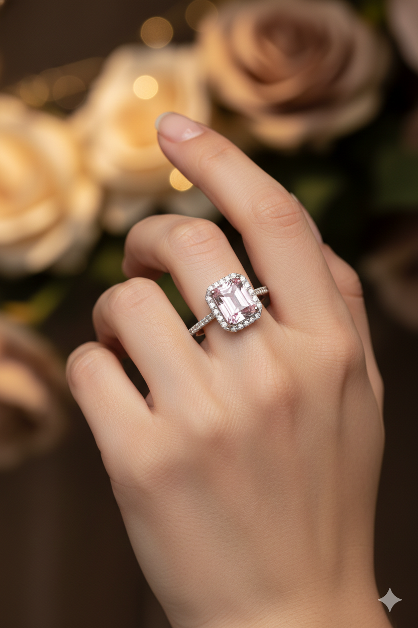 Emerald Cut Pink Solitaire Ring_5