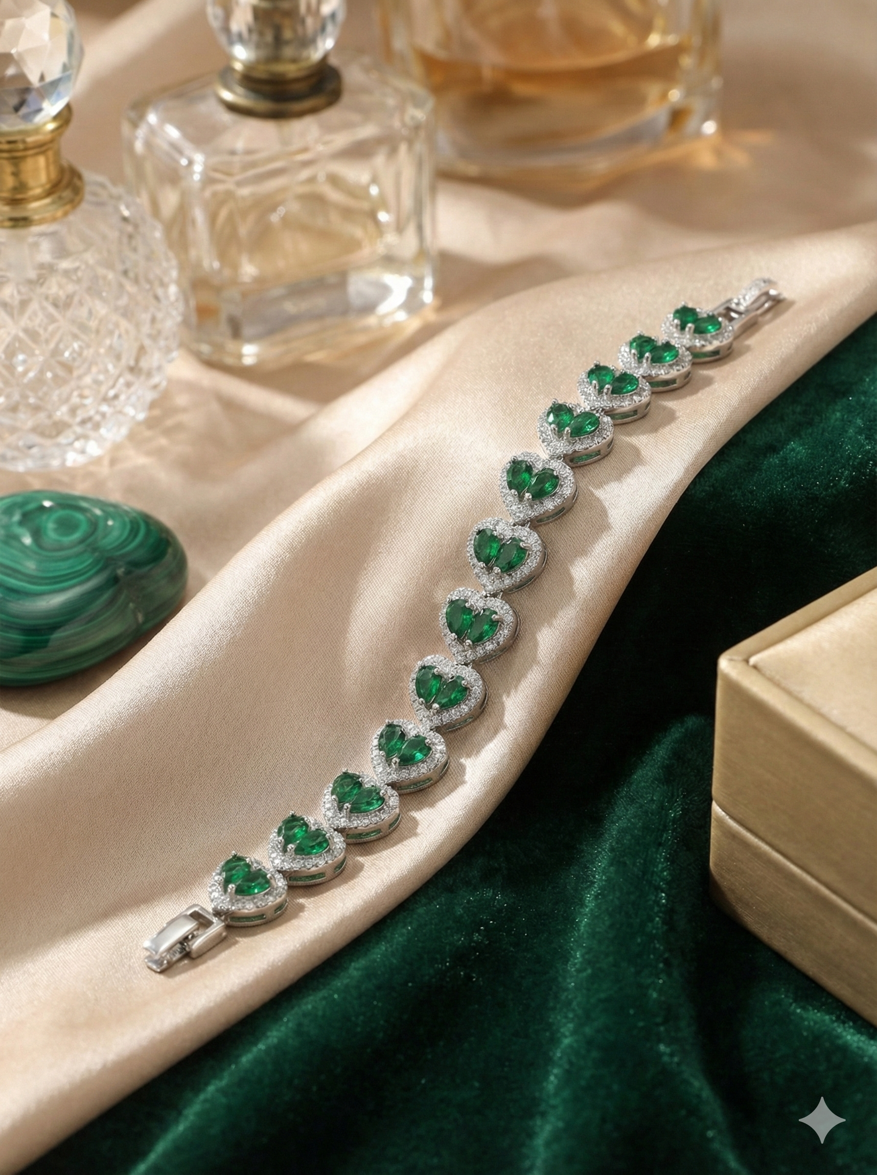 Emerald Green Heart Halo Bracelet_2