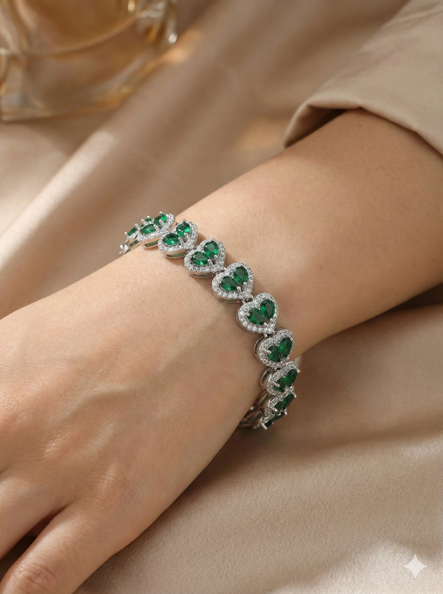 Emerald Green Heart Halo Bracelet_3