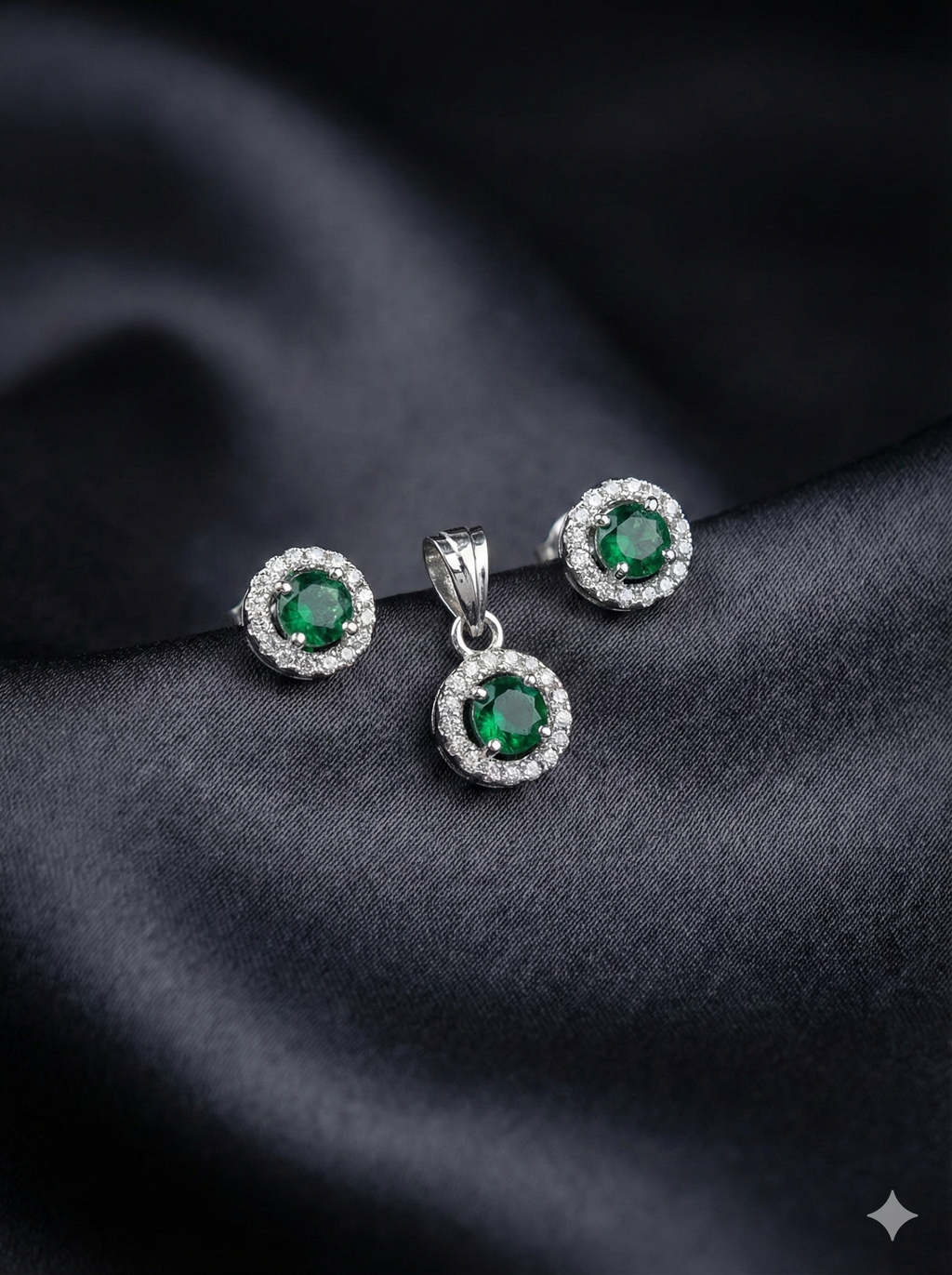 Emerald Tone Crystal Halo Set_1