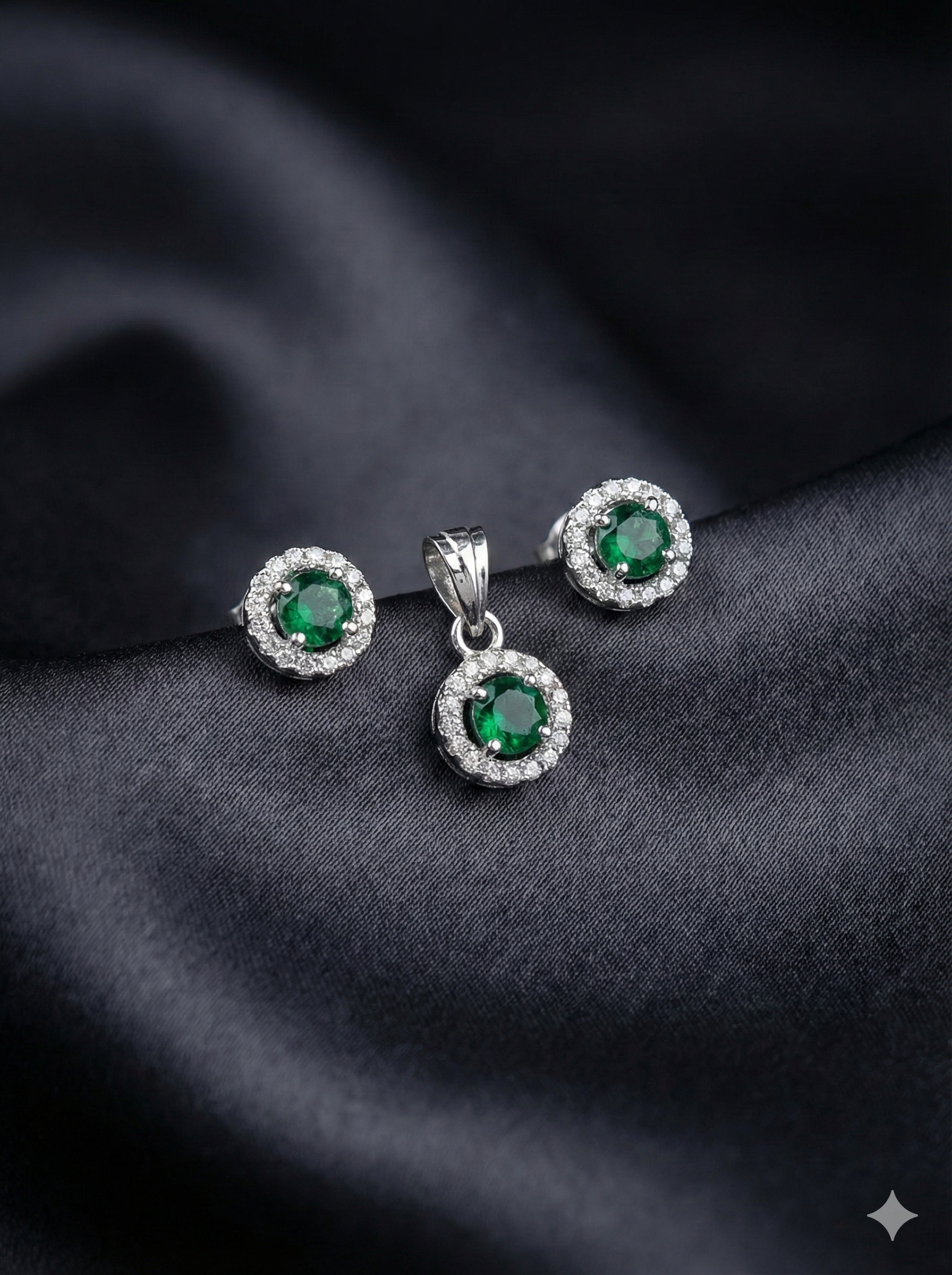 Emerald Tone Crystal Halo Set_1