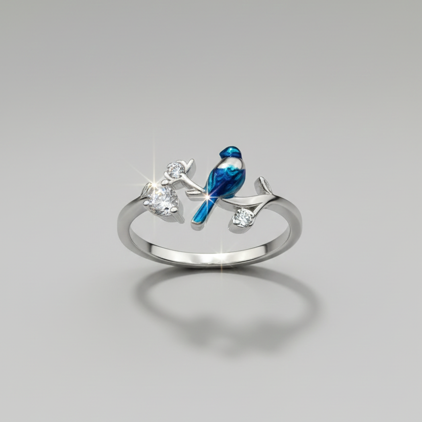 Enamel Bird and Branch Ring_1