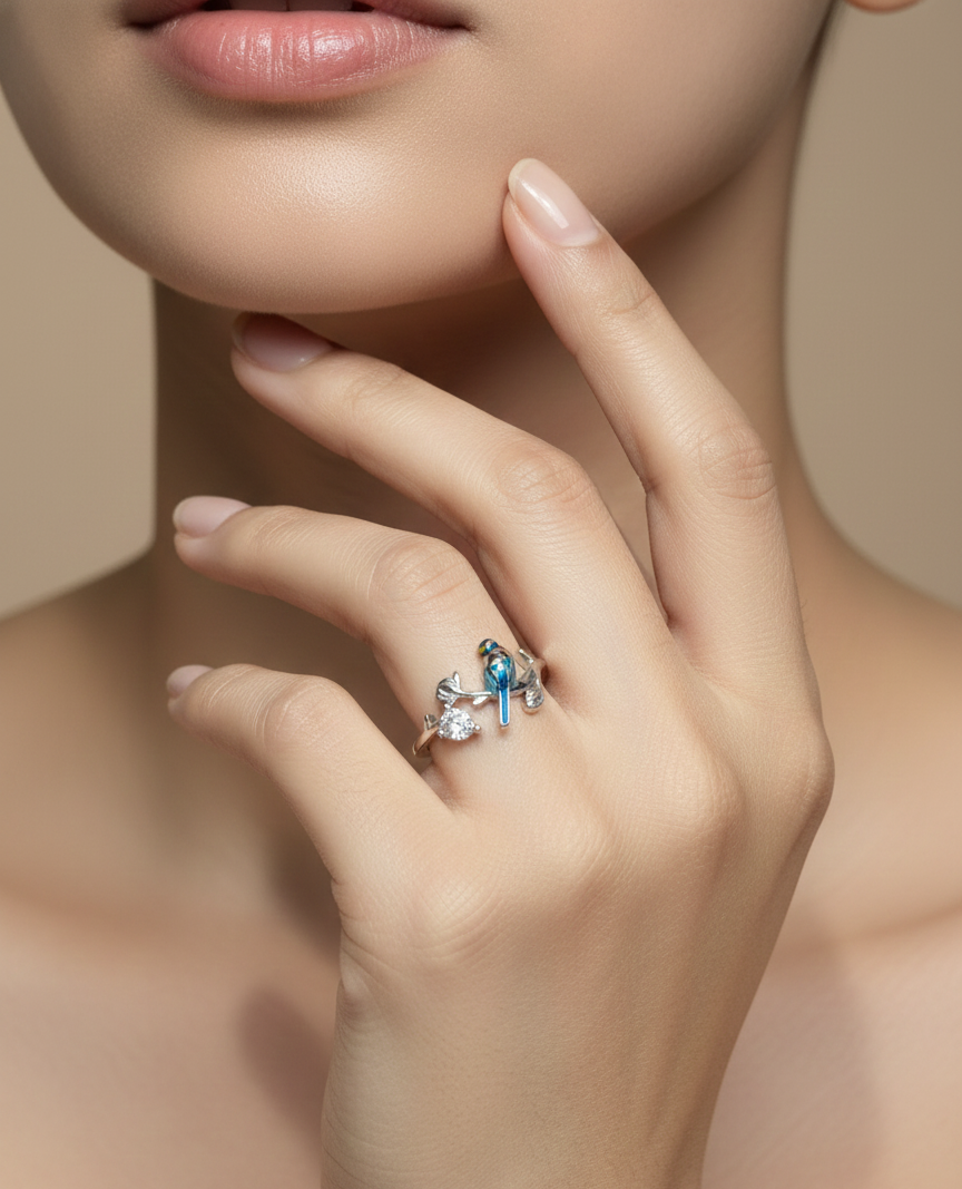 Enamel Bird and Branch Ring_2