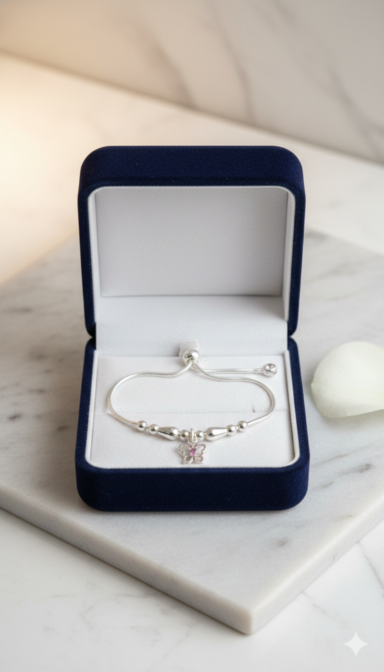 Ethereal Flight Silver Butterfly slider Bracelet_4