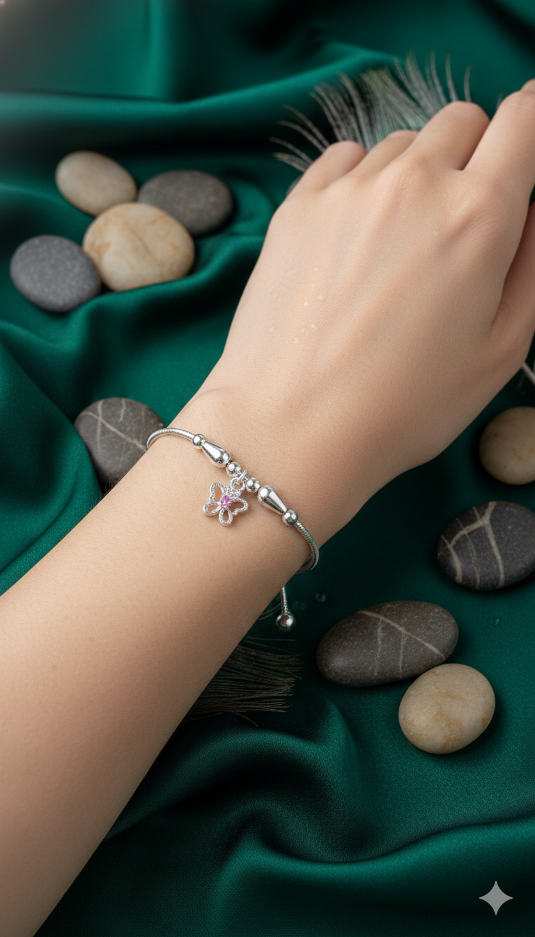 Ethereal Flight Silver Butterfly slider Bracelet_6